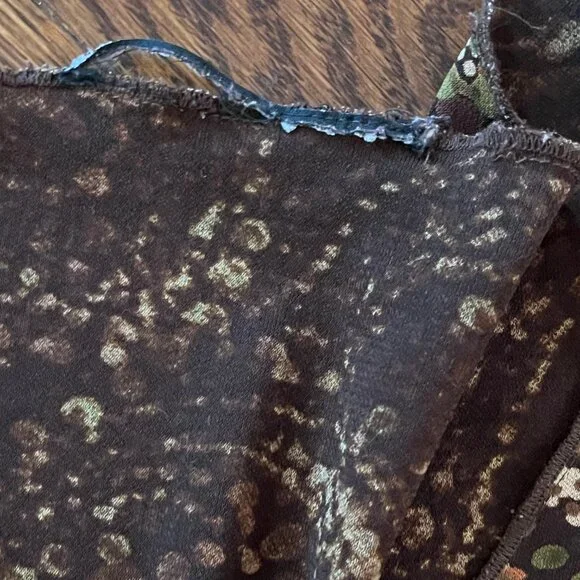 Cute Vintage (90s) Empire-Waist Short-Sleeve Brown Paysley-ish Dress - 8-10-S/M - Picture 5 of 7